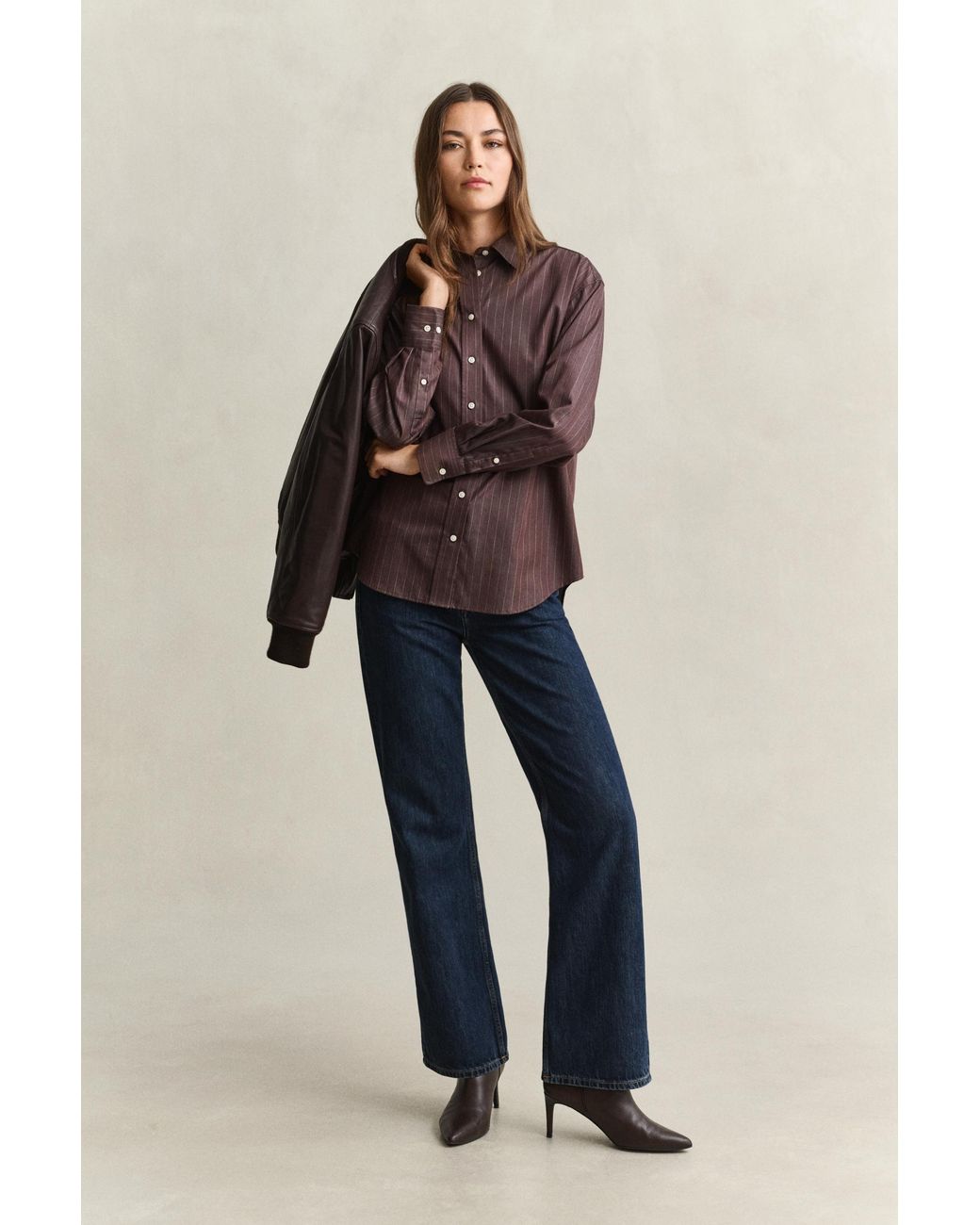 Gant Brown Relaxed Striped Poplin Shirt Deep