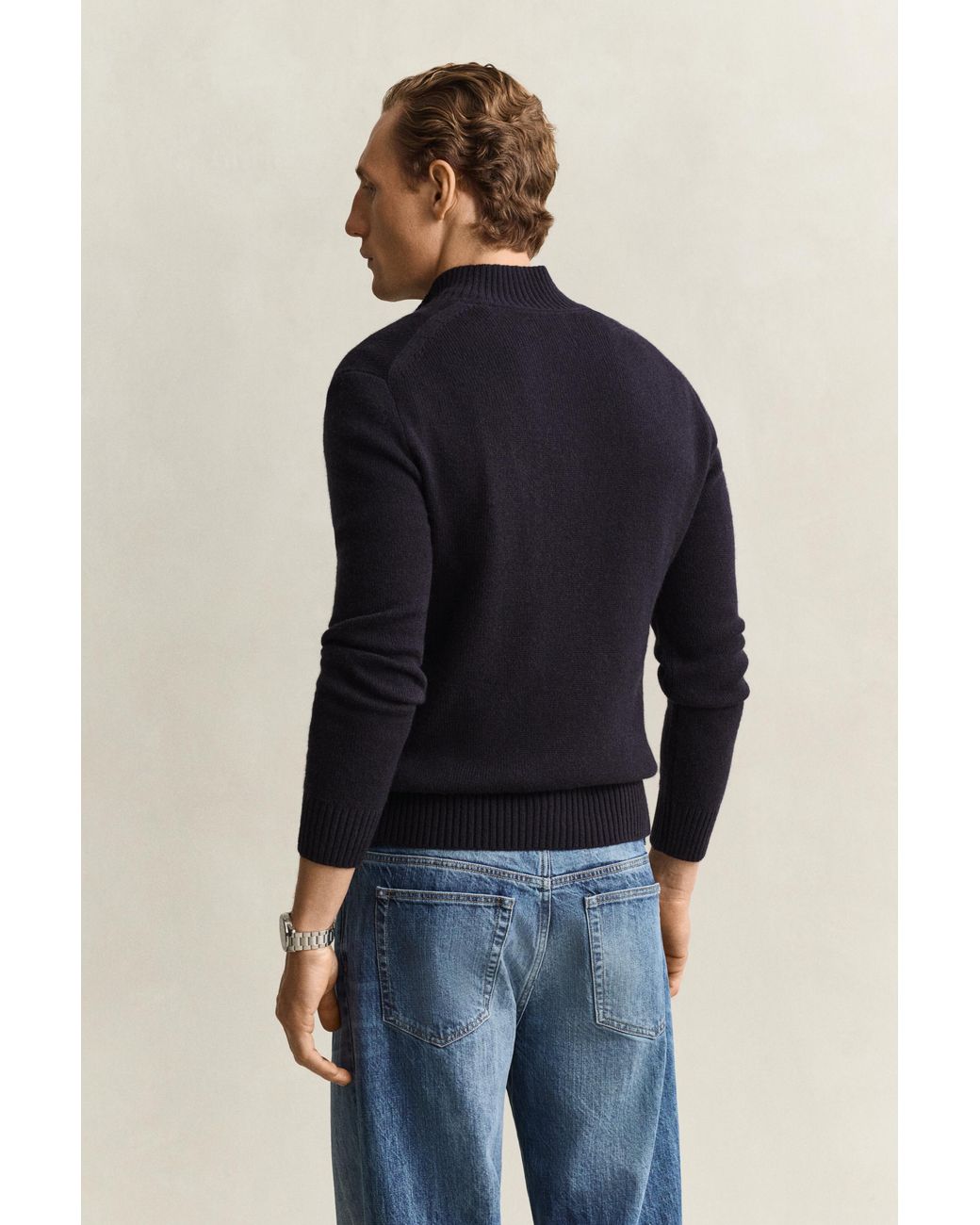 Gant Blue Cashmere Half-Zip Sweater Evening for men