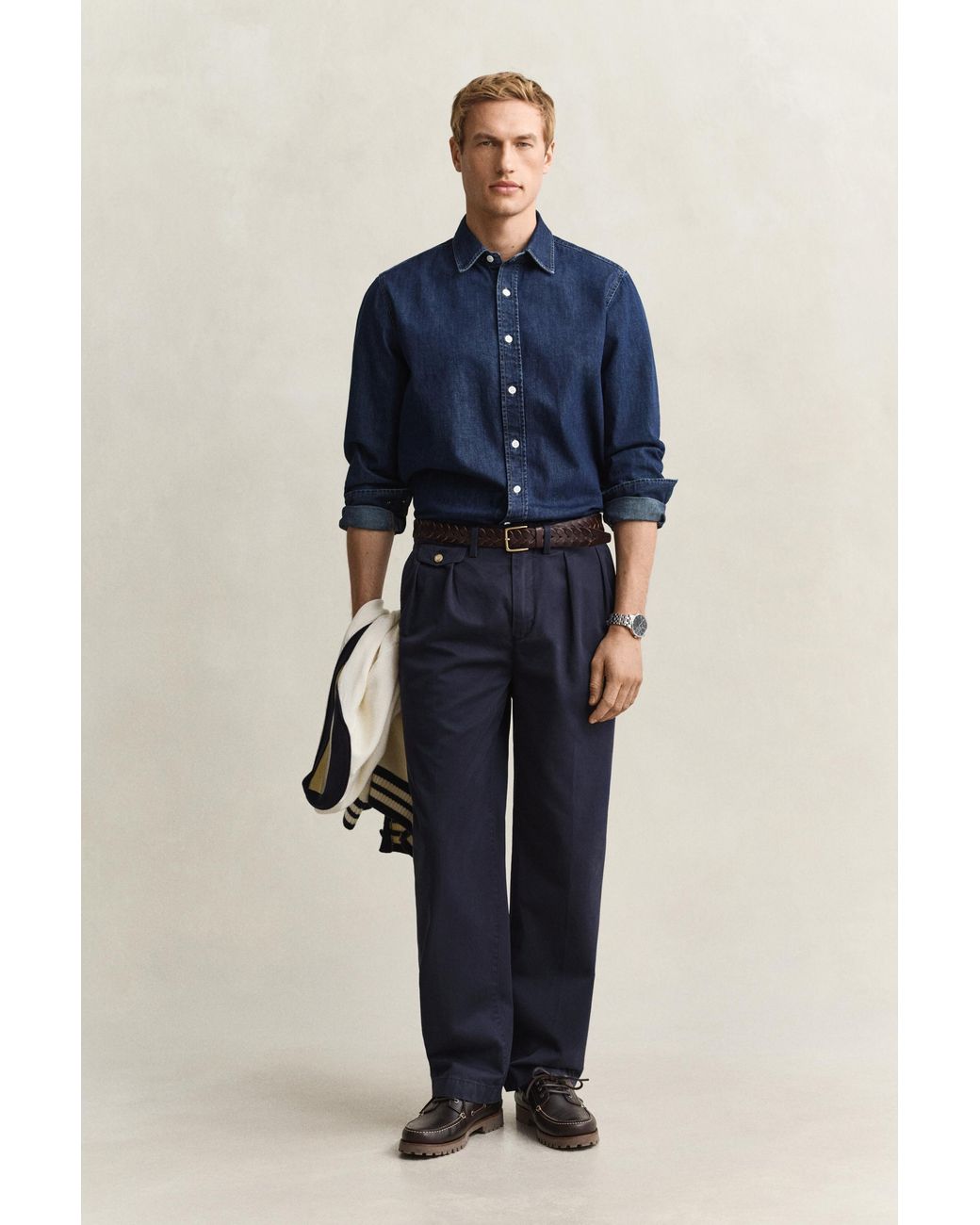 Gant Blue Cotton Twill Chinos Evening for men