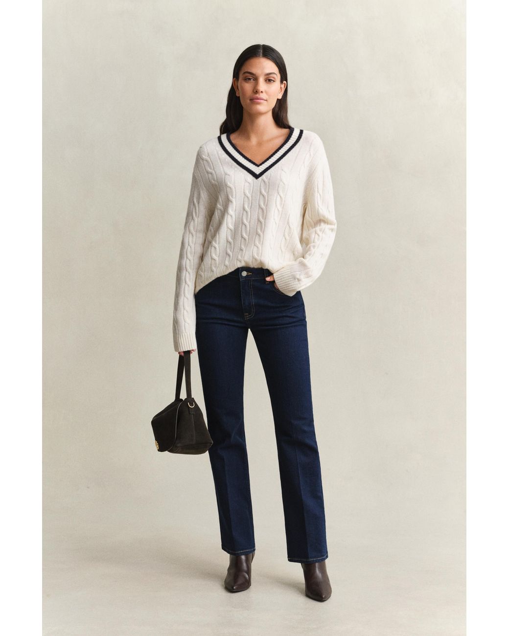 Gant Natural Merino Wool Cable Knit Sweater Cream