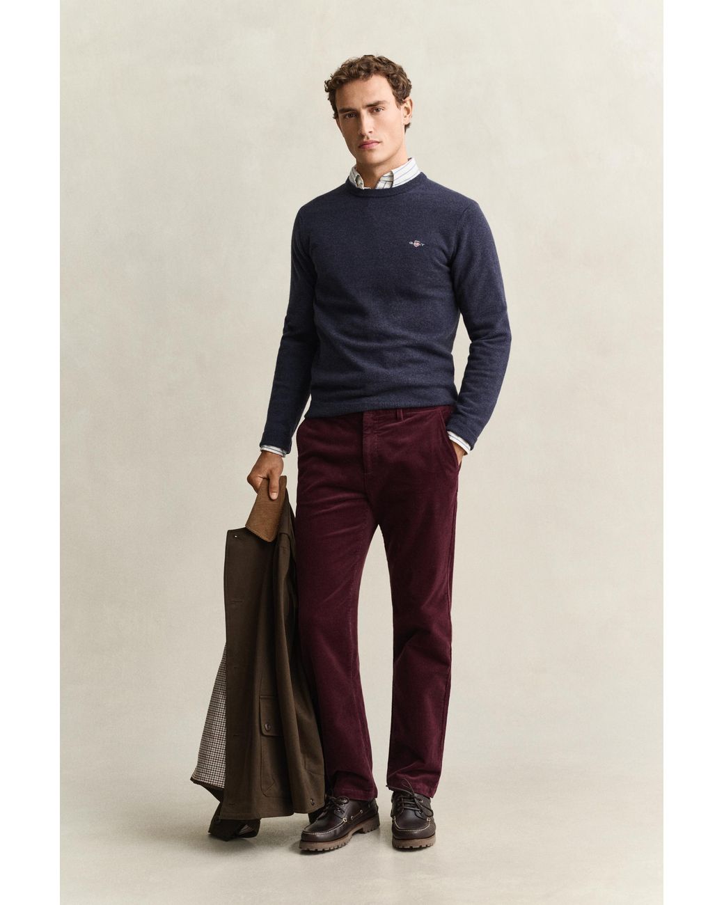 Gant Blue Lambswool Crew Neck Sweater Dark Melange for men