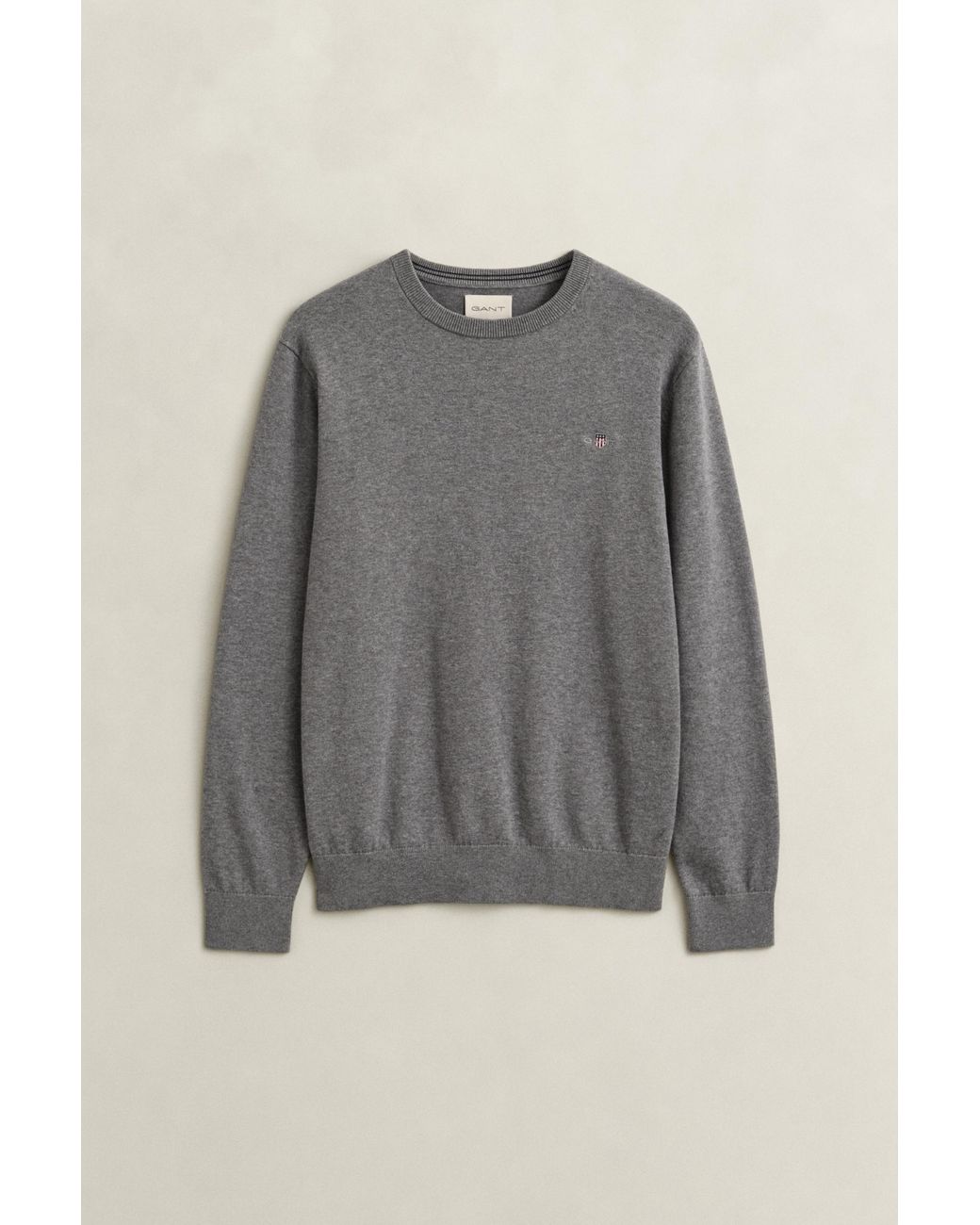 Gant Gray Cotton Crew Neck Sweater Melange for men