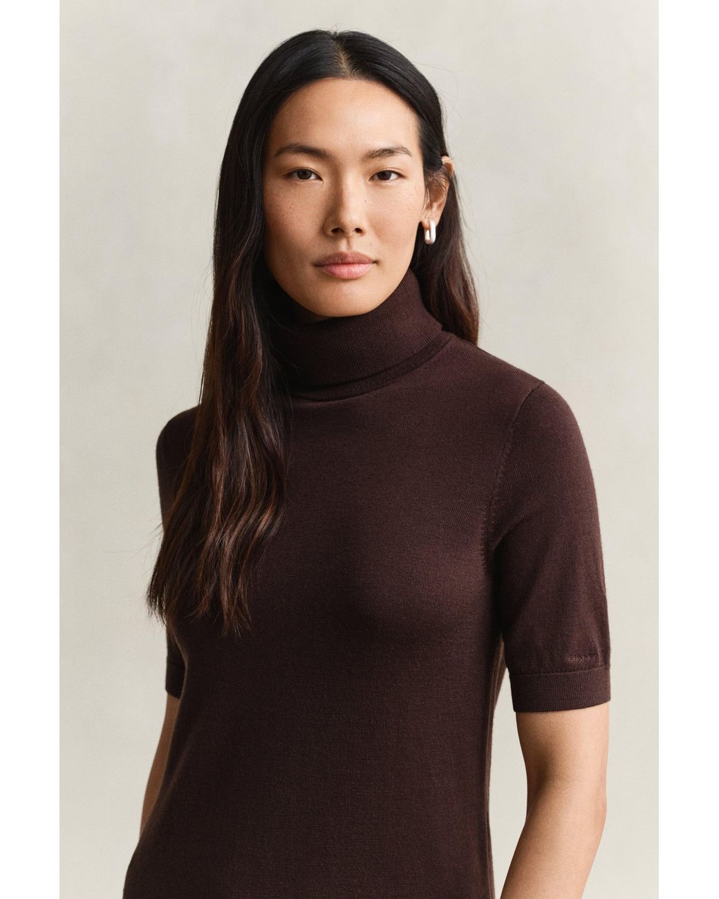 Gant Brown Merino Wool Turtleneck Dress Deep