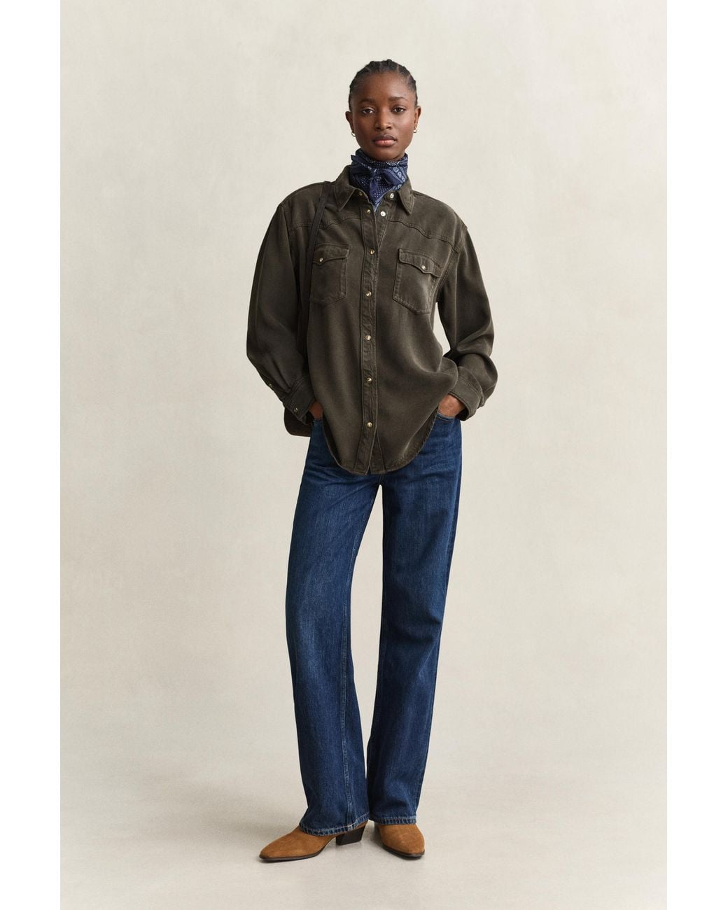 Gant Green Denim Twill Ranger Shirt Dark Moss
