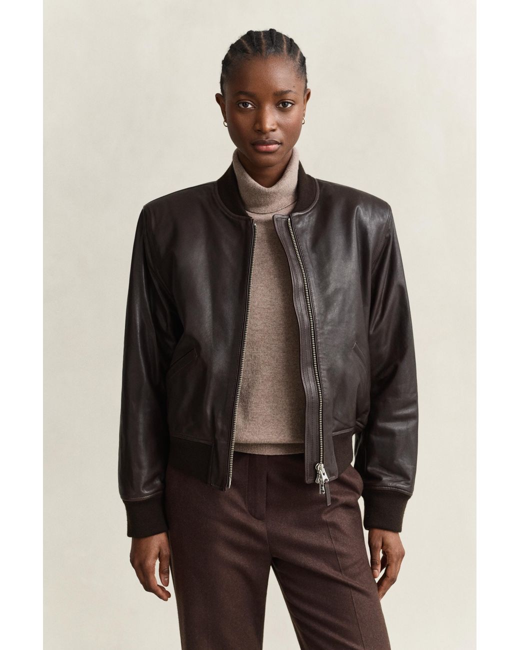 Gant Brown Leather Bomber Jacket Deep