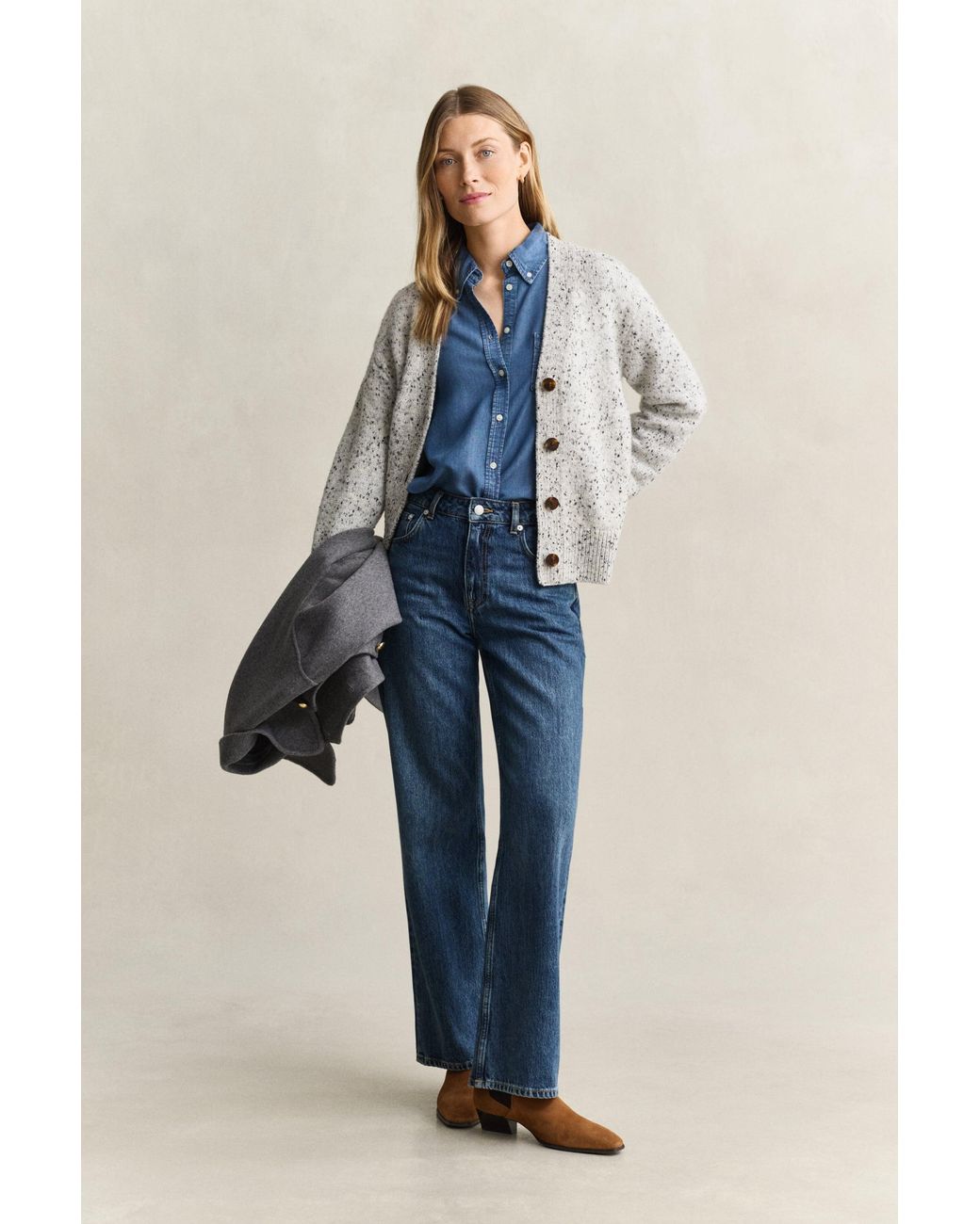 Gant Blue Wool Blend Nepps Cardigan Cream