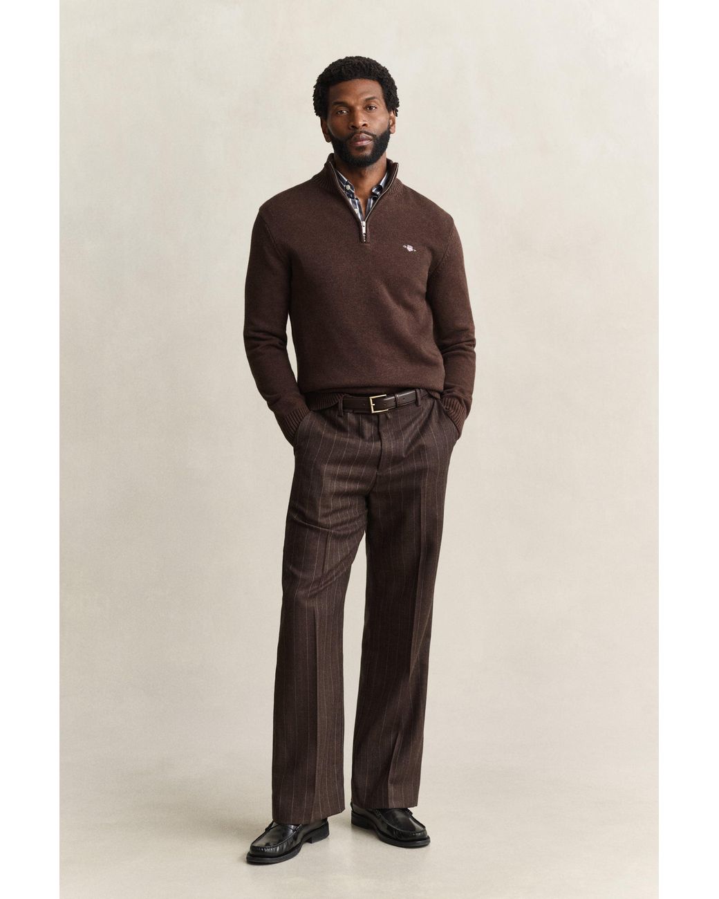 Gant Brown Casual Cotton Half-Zip Sweater for men