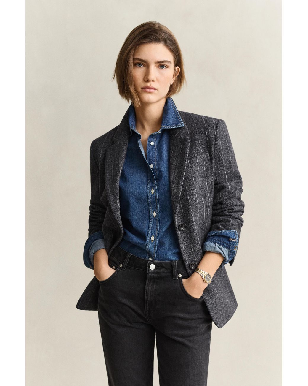 Gant Blue Pinstriped Hourglass Blazer Charcoal Melange