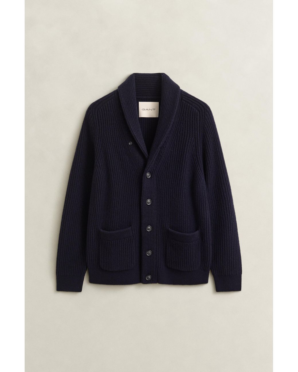 Gant Blue Ribbed Wool Blend Cardigan Evening for men