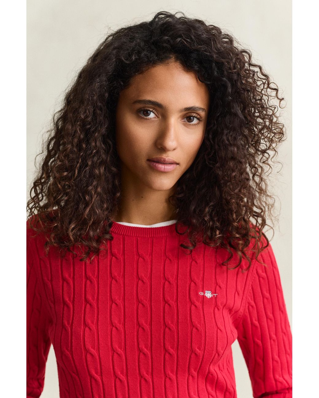 Gant Red Classic Cable Knit Sweater Ruby