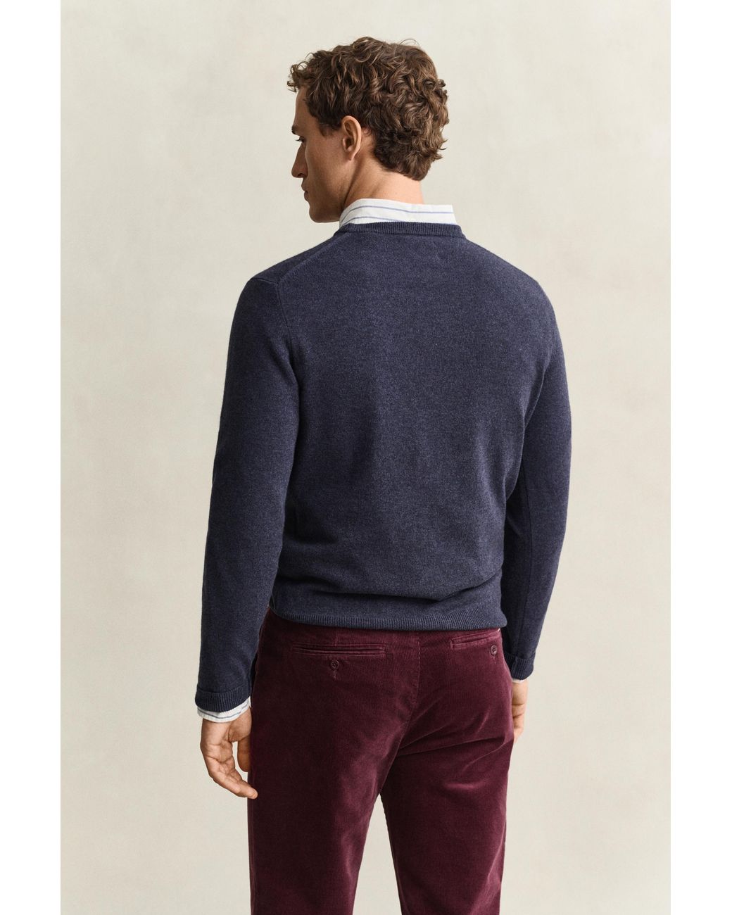 Gant Blue Lambswool Crew Neck Sweater Dark Melange for men