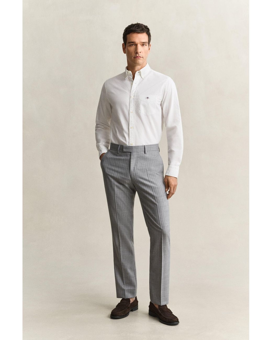 Gant Gray Pinstriped Suit Pants Melange for men