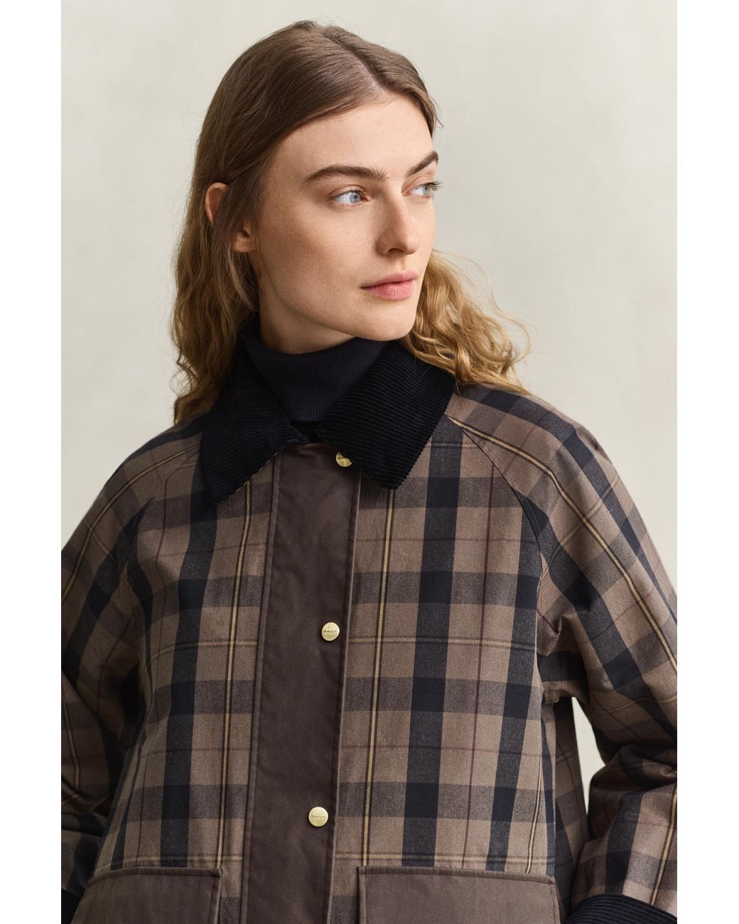 Gant Brown Check Waxed Jacket