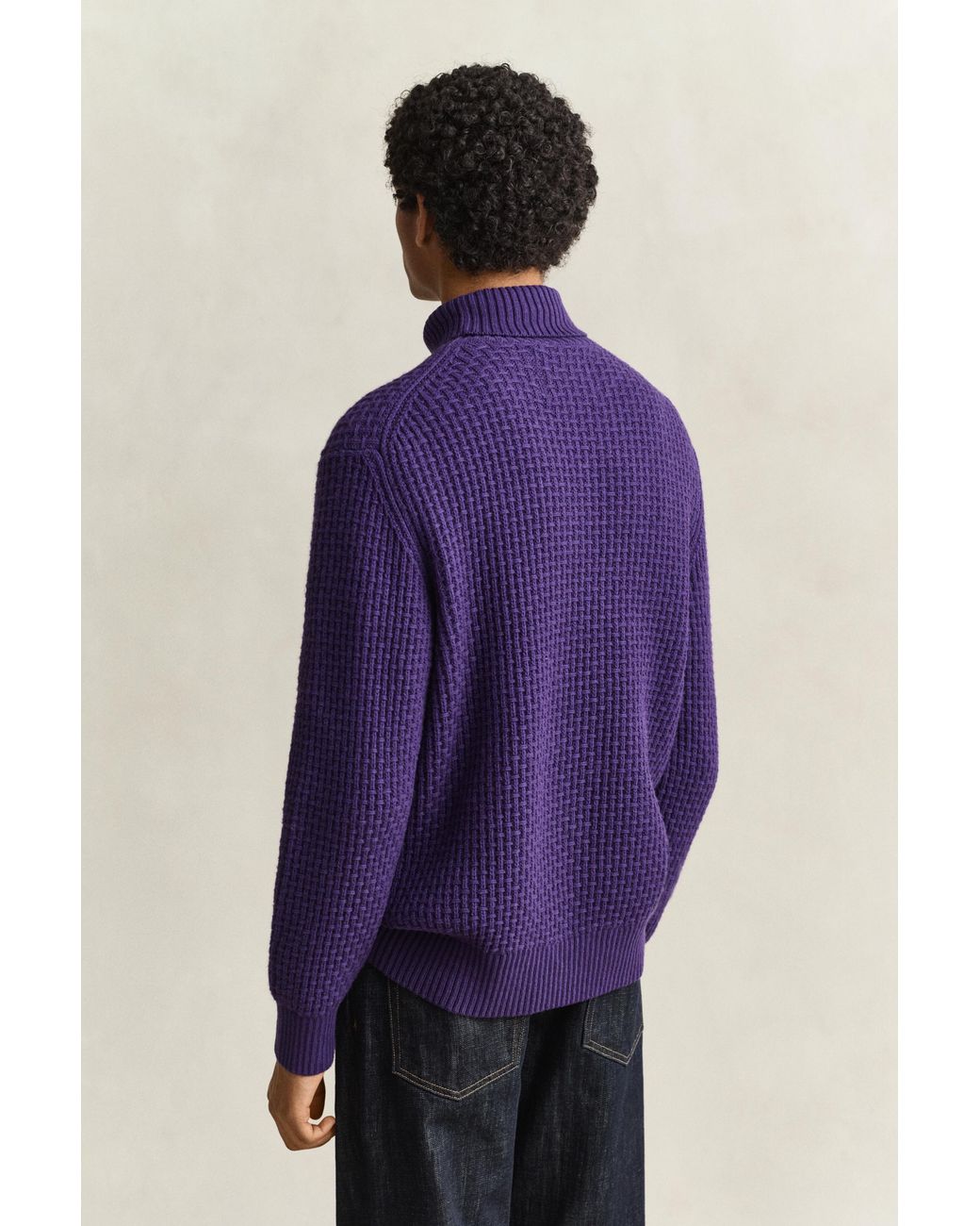 Gant Purple Textured Cotton Wool Turtleneck Sweater for men