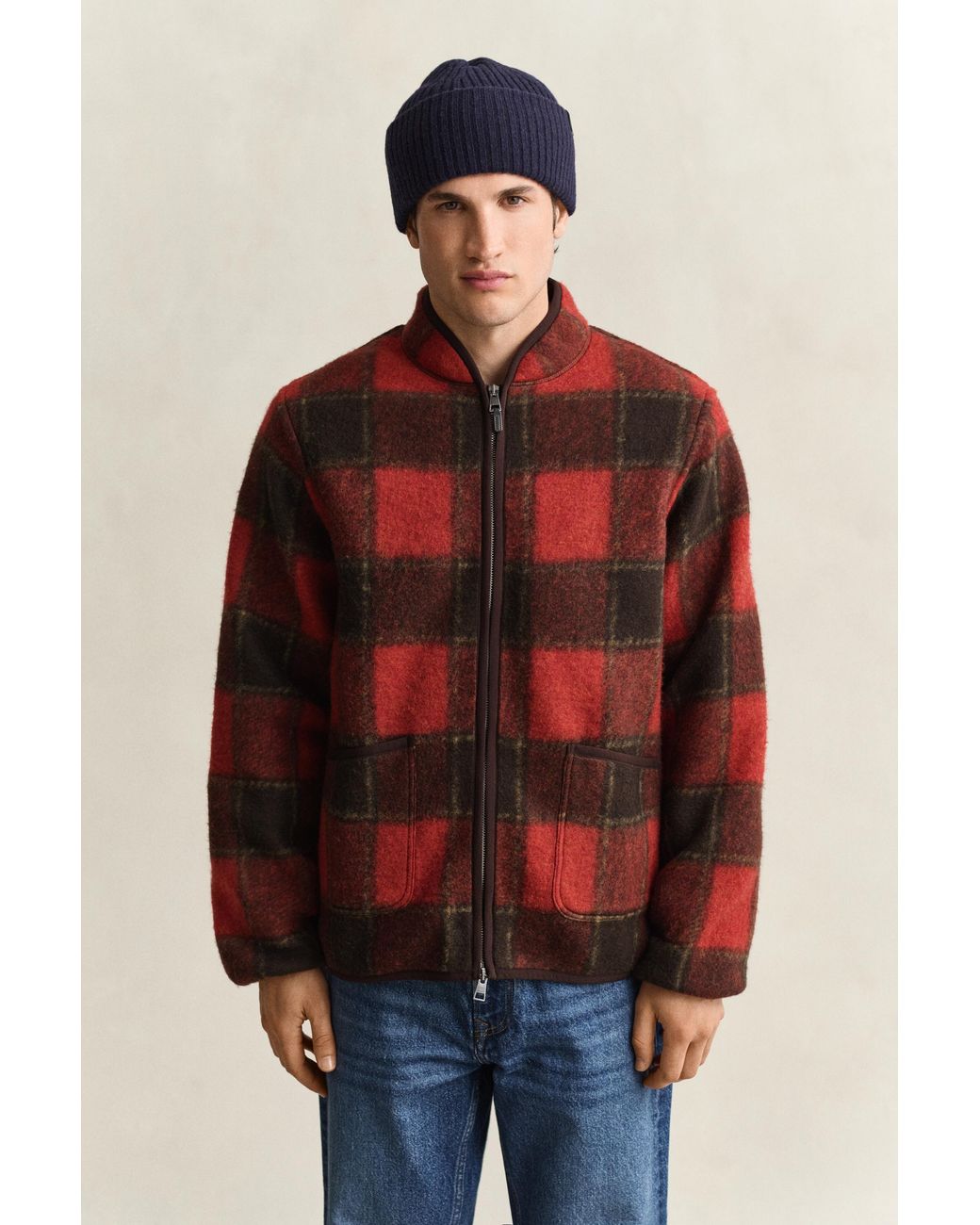 Gant Red Checked Fleece Jacket for men