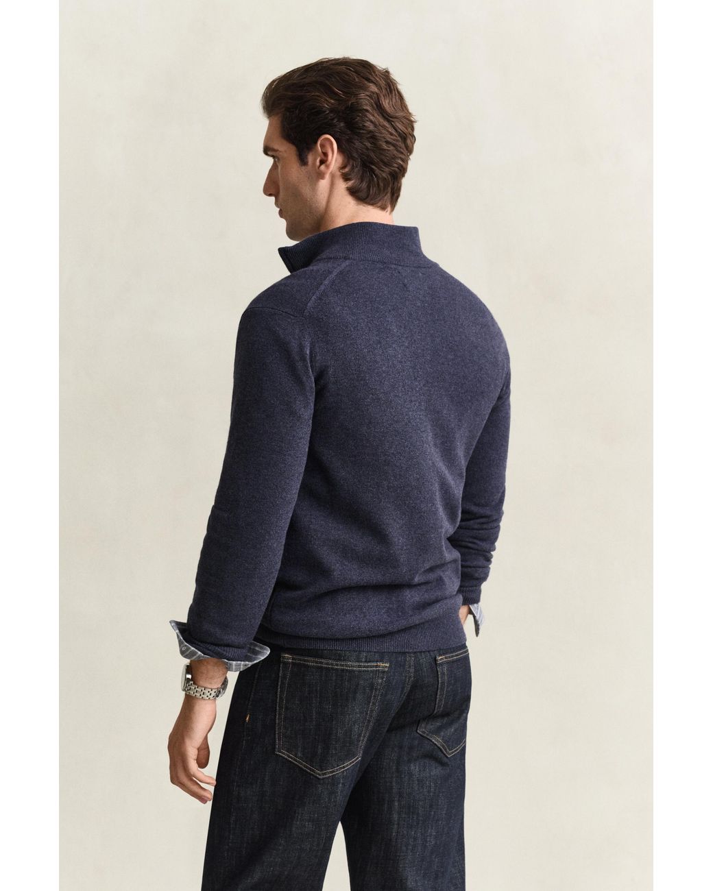 Gant Blue Lambswool Zip Cardigan Dark Melange for men