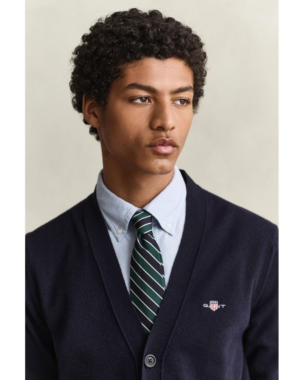Gant Blue Lambswool V-Neck Cardigan Marine for men