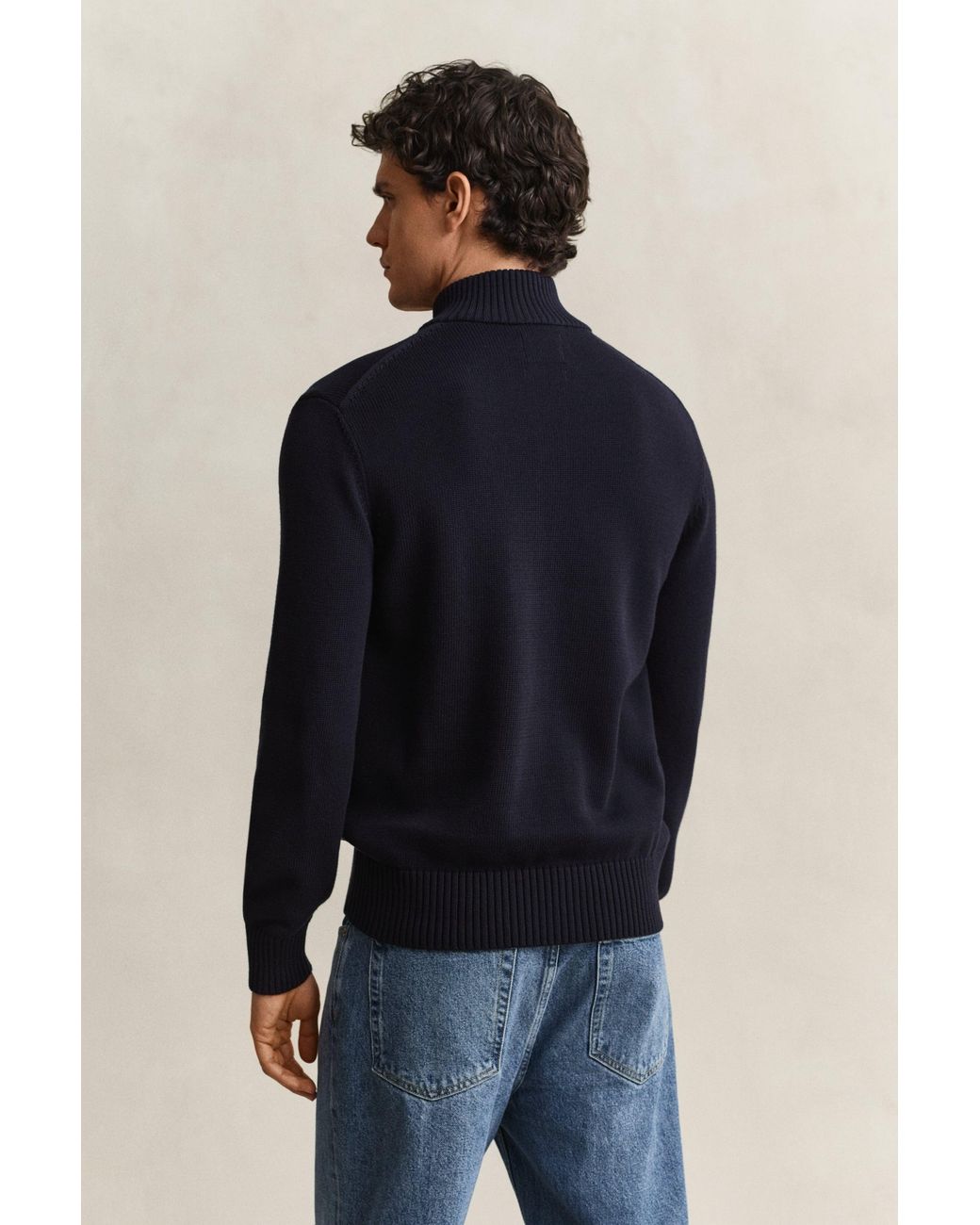 Gant Blue Supima Cotton Buttoned Neck Sweater Evening for men