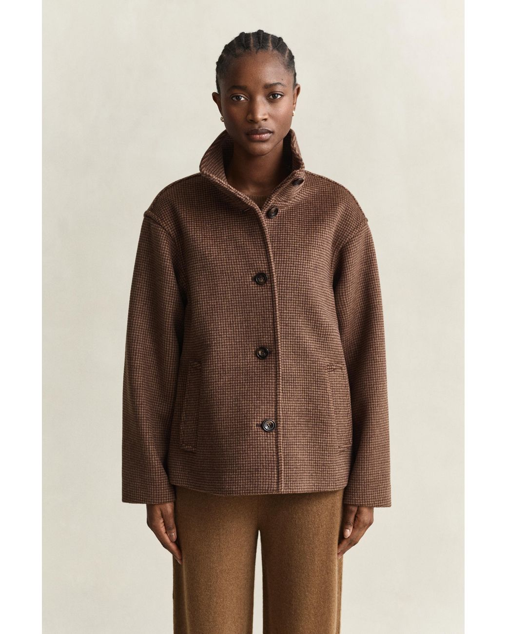 Gant Brown Checked Wool Blend Jacket Deep