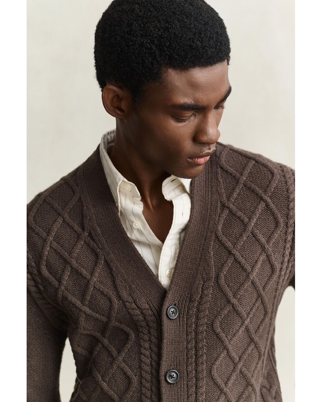 Gant Blue Wool Blend Cable Knit Cardigan for men