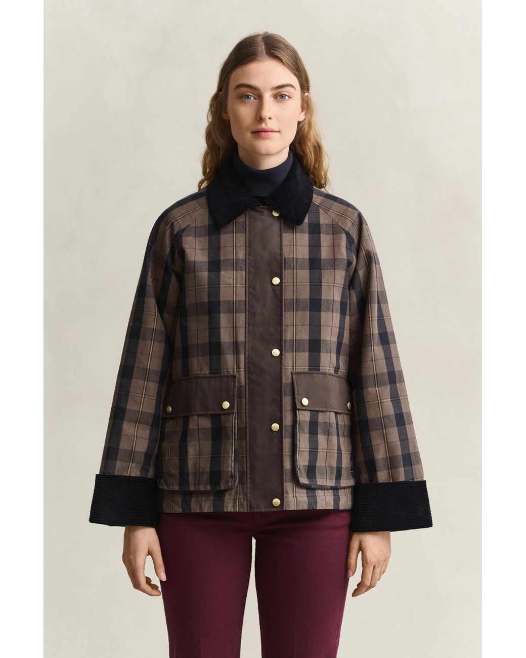 Gant Brown Check Waxed Jacket