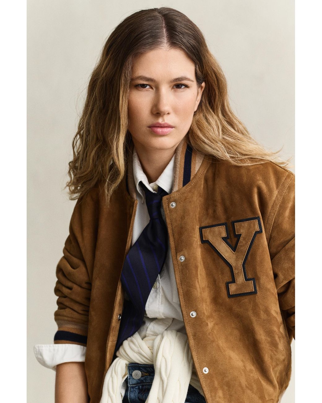 Gant Blue X Yale Suede Varsity Jacket Roasted Walnut