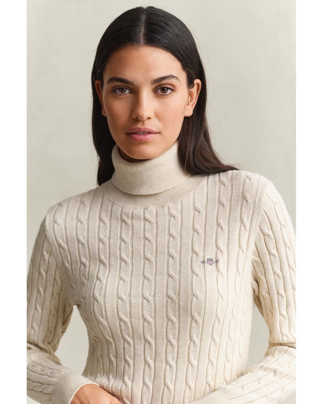 Gant Blue Stretch Cotton Cable Knit Turtleneck Sweater