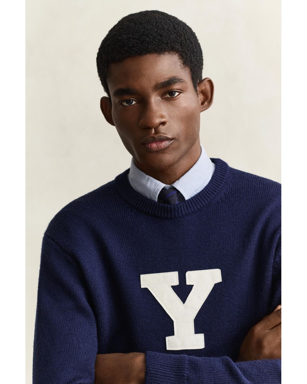 Gant Blue X Yale Merino Wool Sweater Marine for men