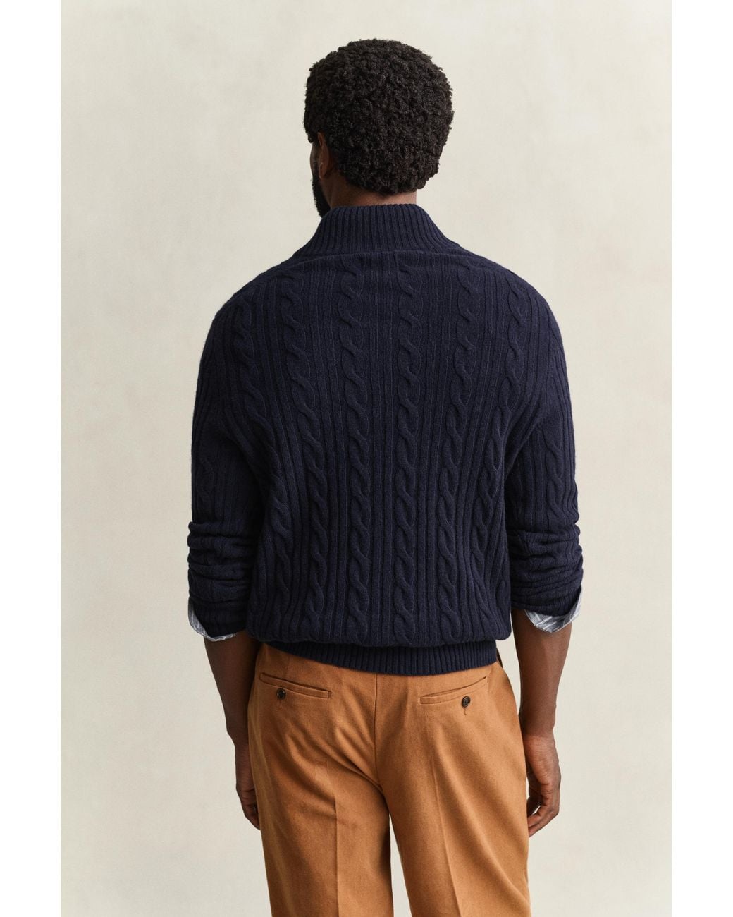 Gant Blue Lambswool Cable Knit Half-Buttoned Sweater Evening for men