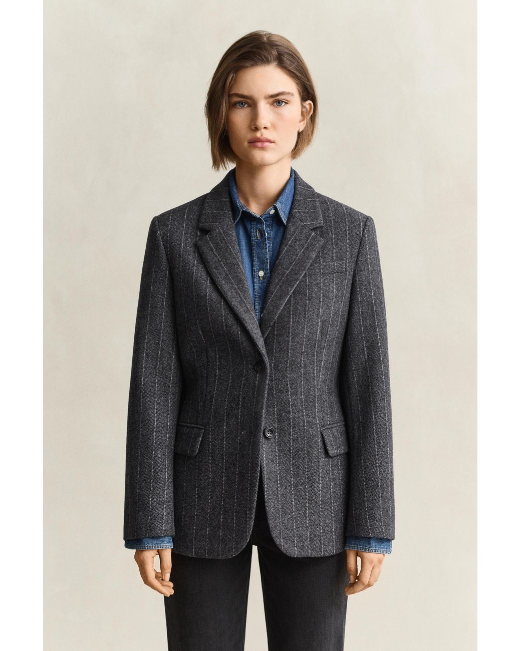Gant Blue Pinstriped Hourglass Blazer Charcoal Melange