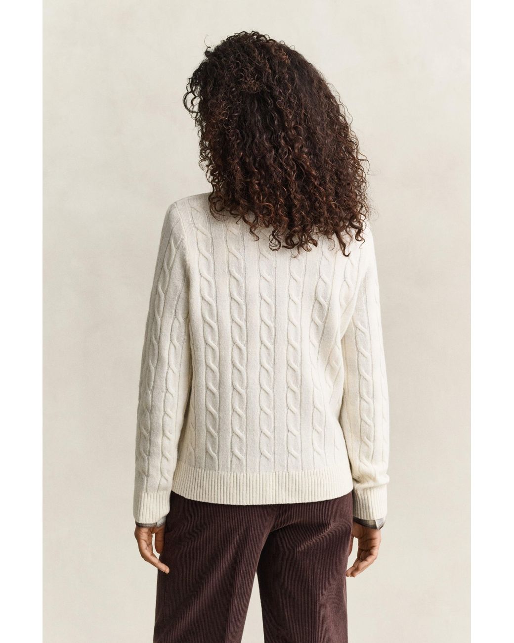 Gant Natural Lambswool Cable Knit Sweater Cream