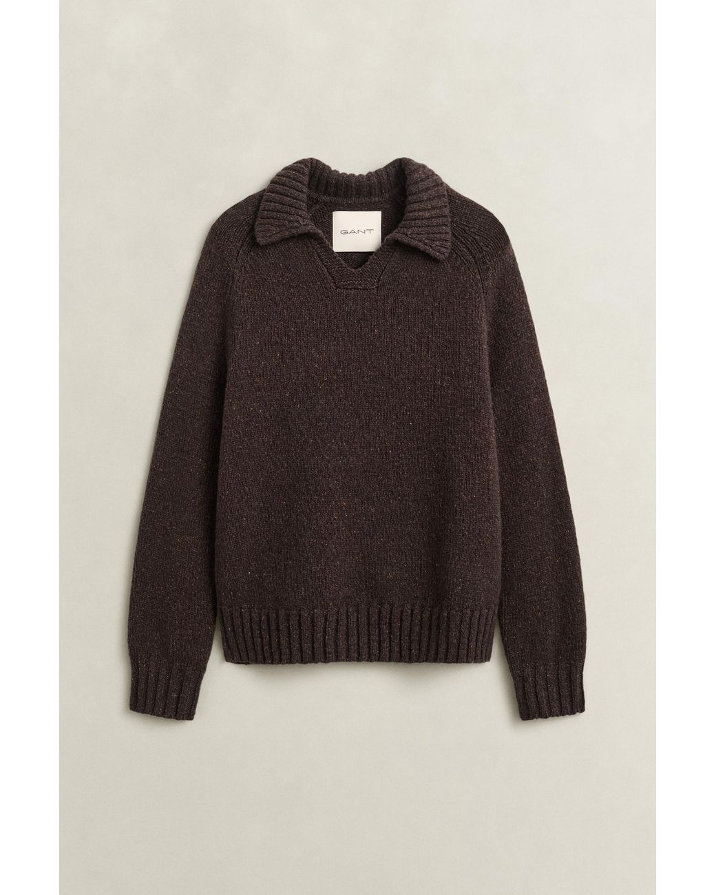 Gant Brown Wool Silk Blend Polo Sweater Dark Melange for men
