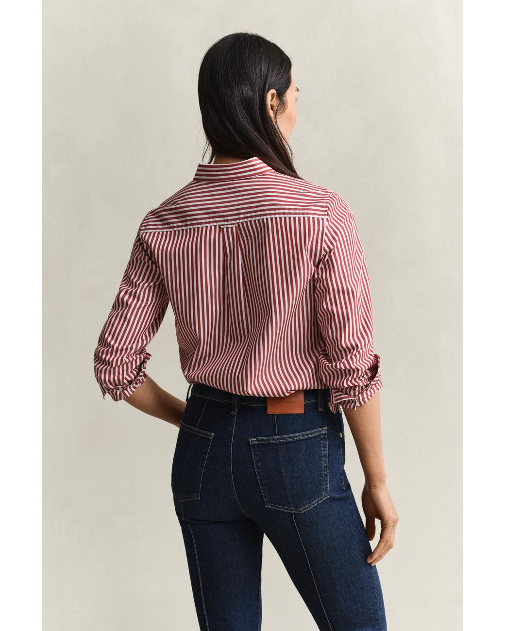 Gant Red Classic Regular Striped Poplin Shirt