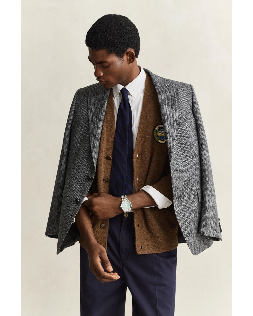 Gant Blue X Yale Brushed Wool Cardigan for men