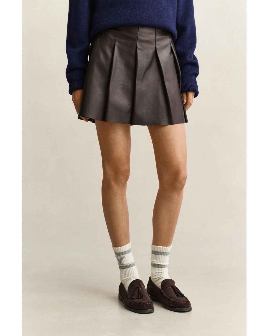 Gant Blue X Yale Pleated Leather Skirt Deep