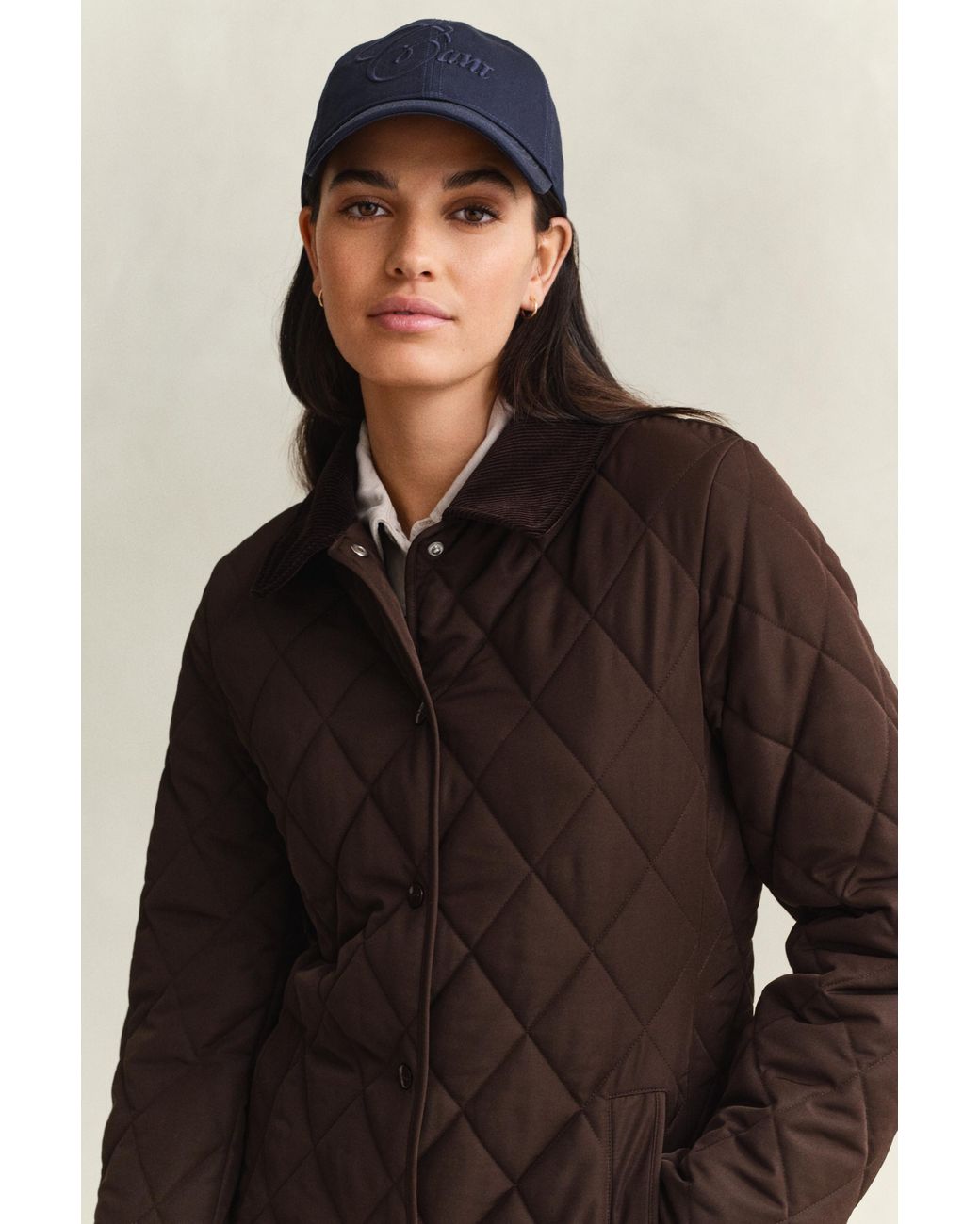 Gant Brown Fitted Quilted Coat Deep