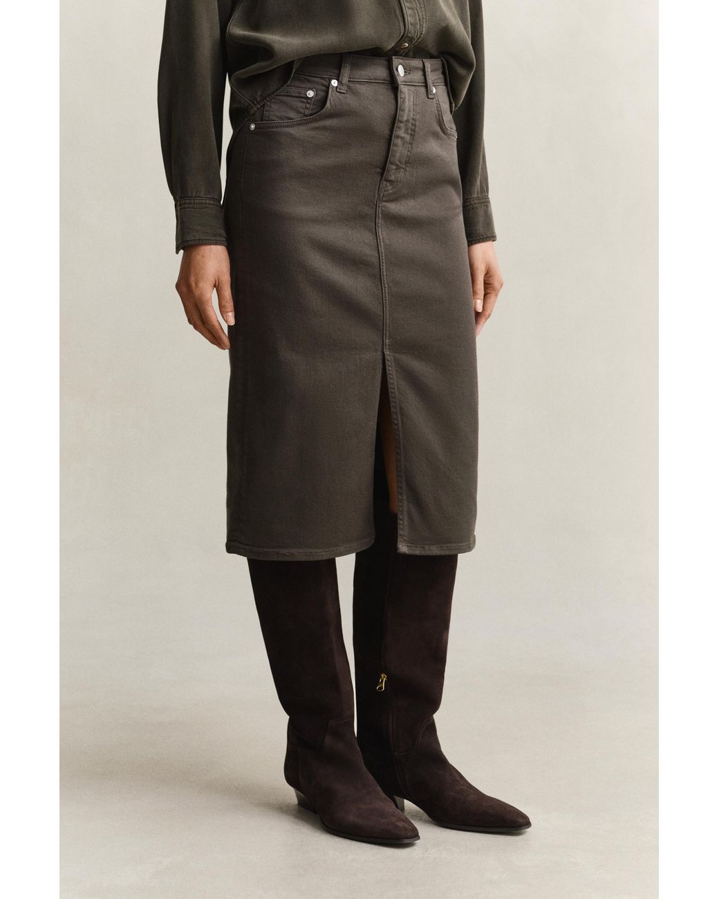 Gant Green Twill Colored Pencil Skirt Dark Moss