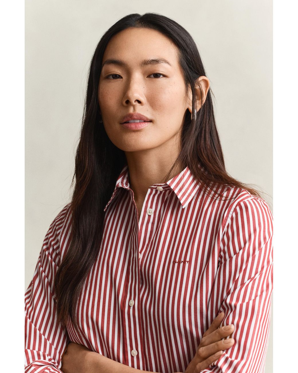 Gant Red Classic Regular Striped Poplin Shirt