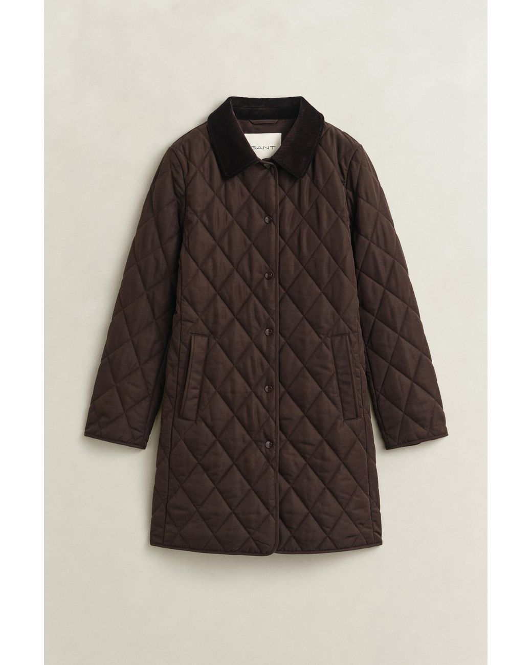 Gant Brown Fitted Quilted Coat Deep