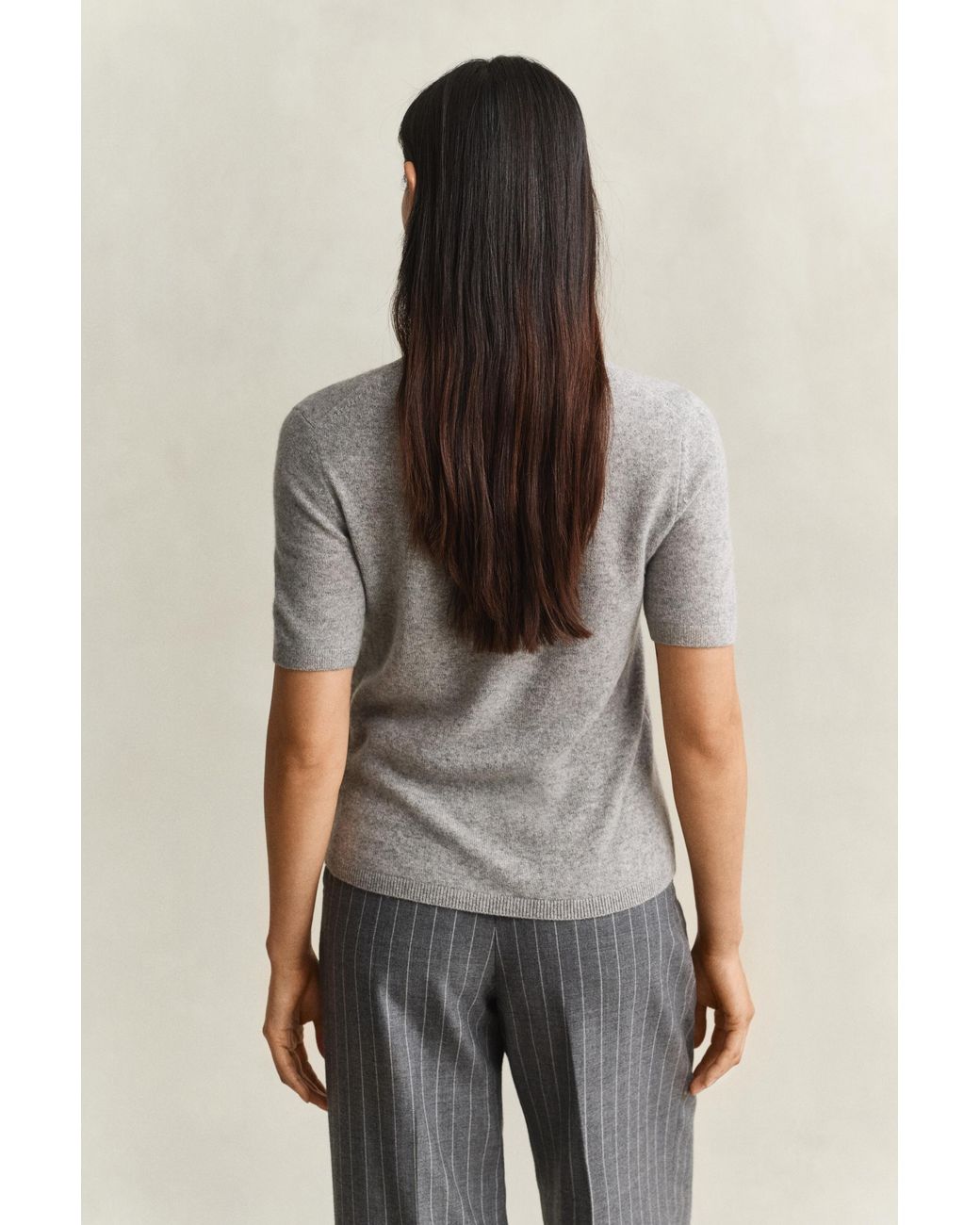 Gant Gray Cashmere Short Sleeve Sweater Melange