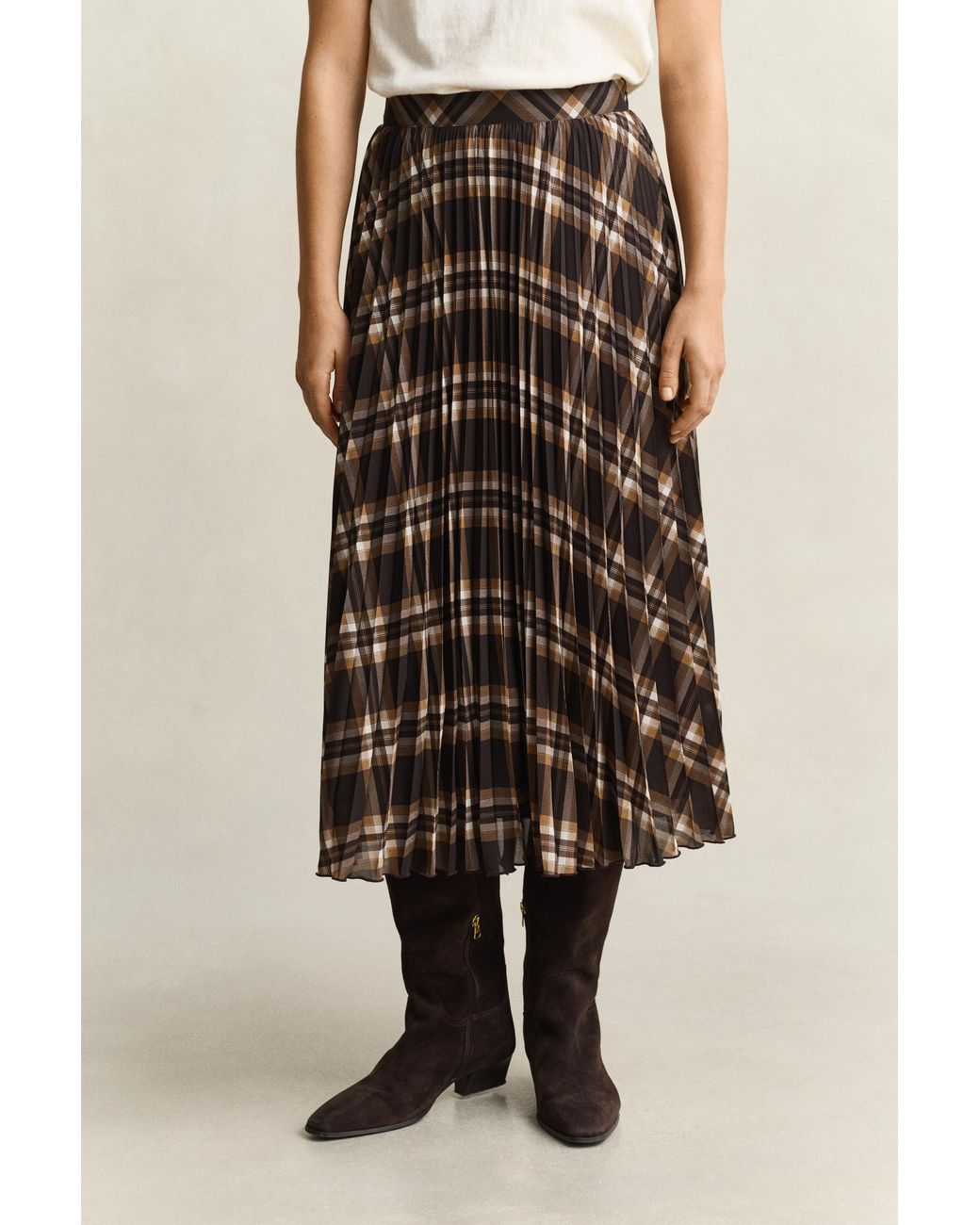 Gant Natural Pleated Midi Skirt Deep