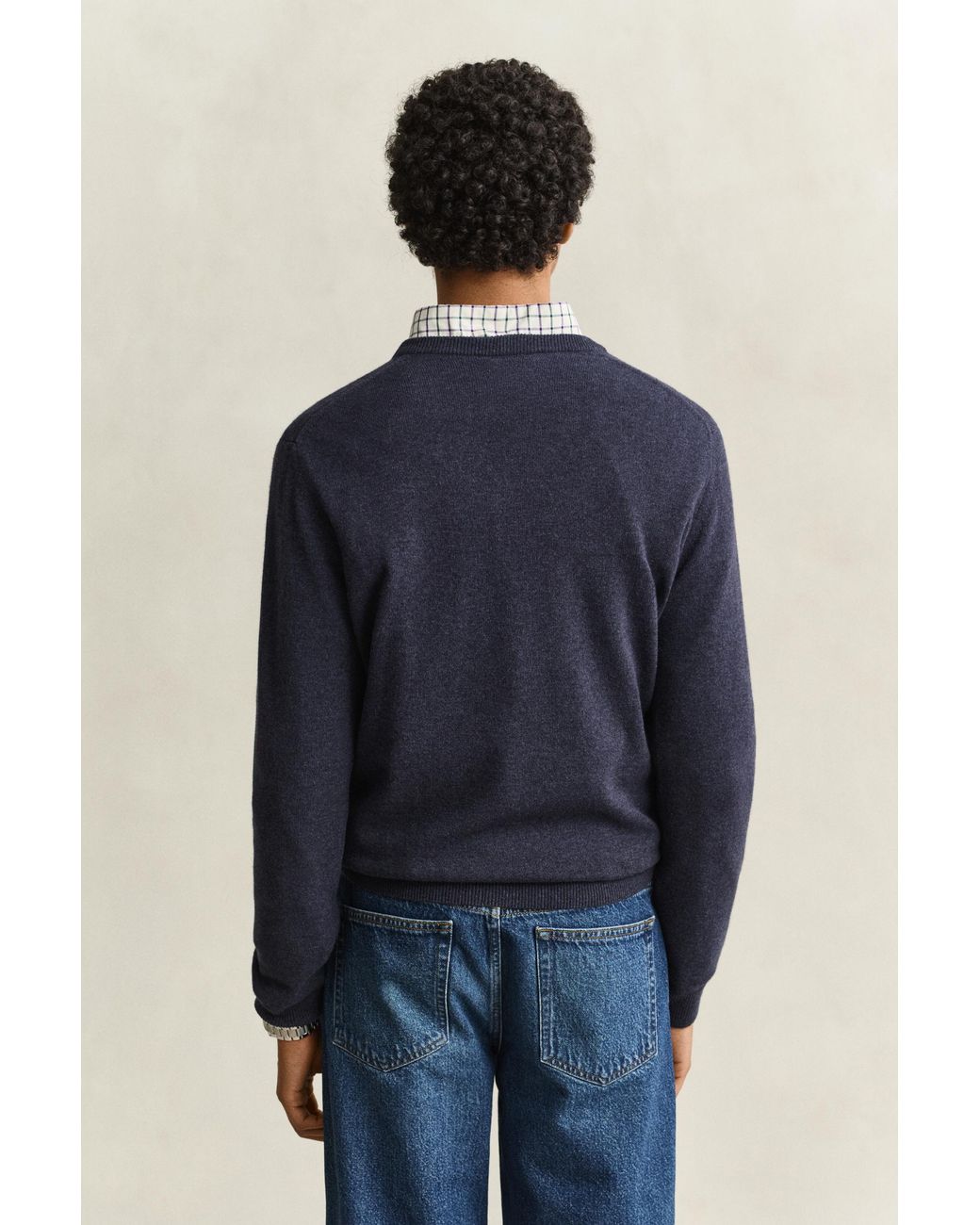Gant Blue Lambswool V-Neck Sweater Dark Melange for men
