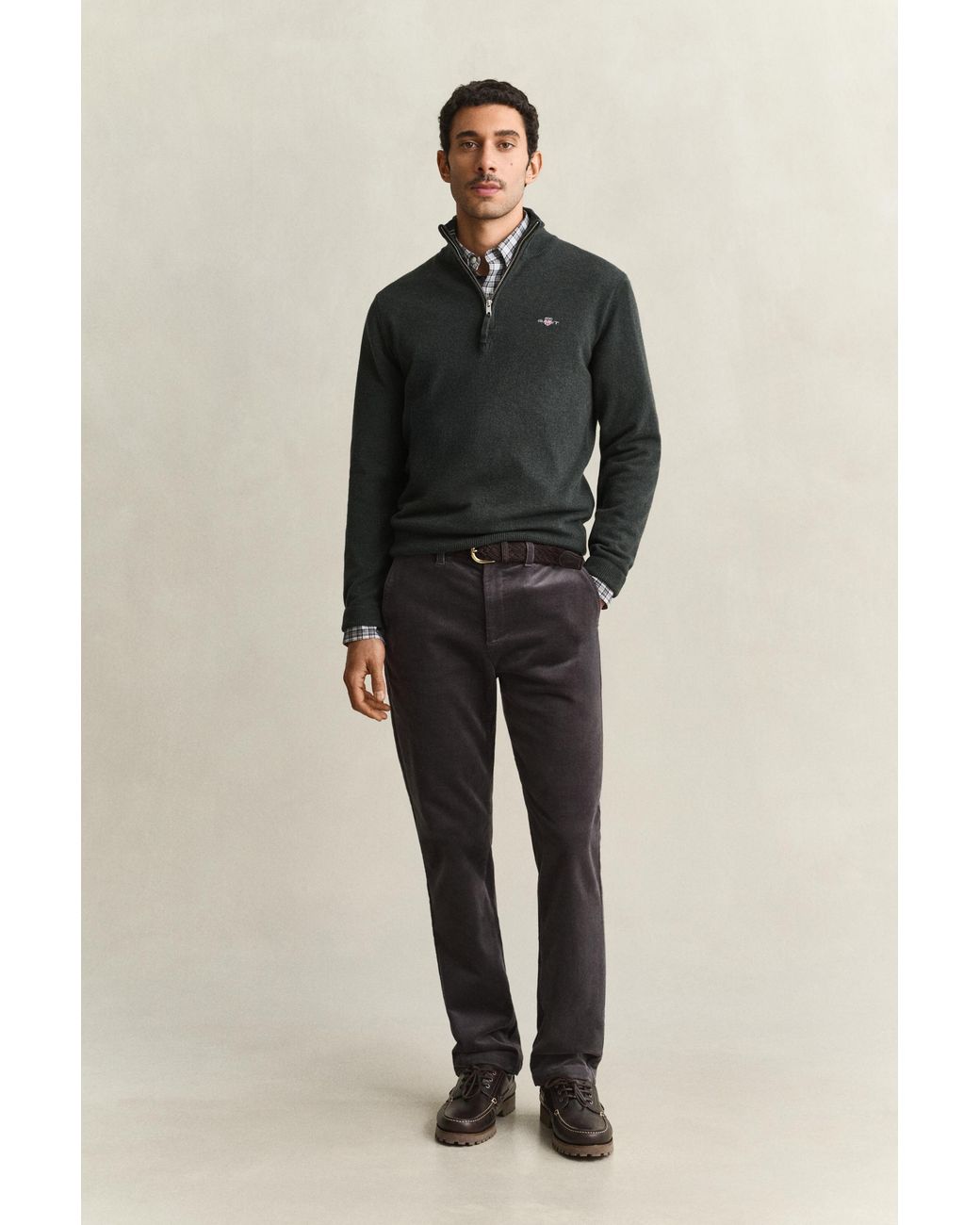 Gant Black Lambswool Half-Zip Sweater Dark Moss for men