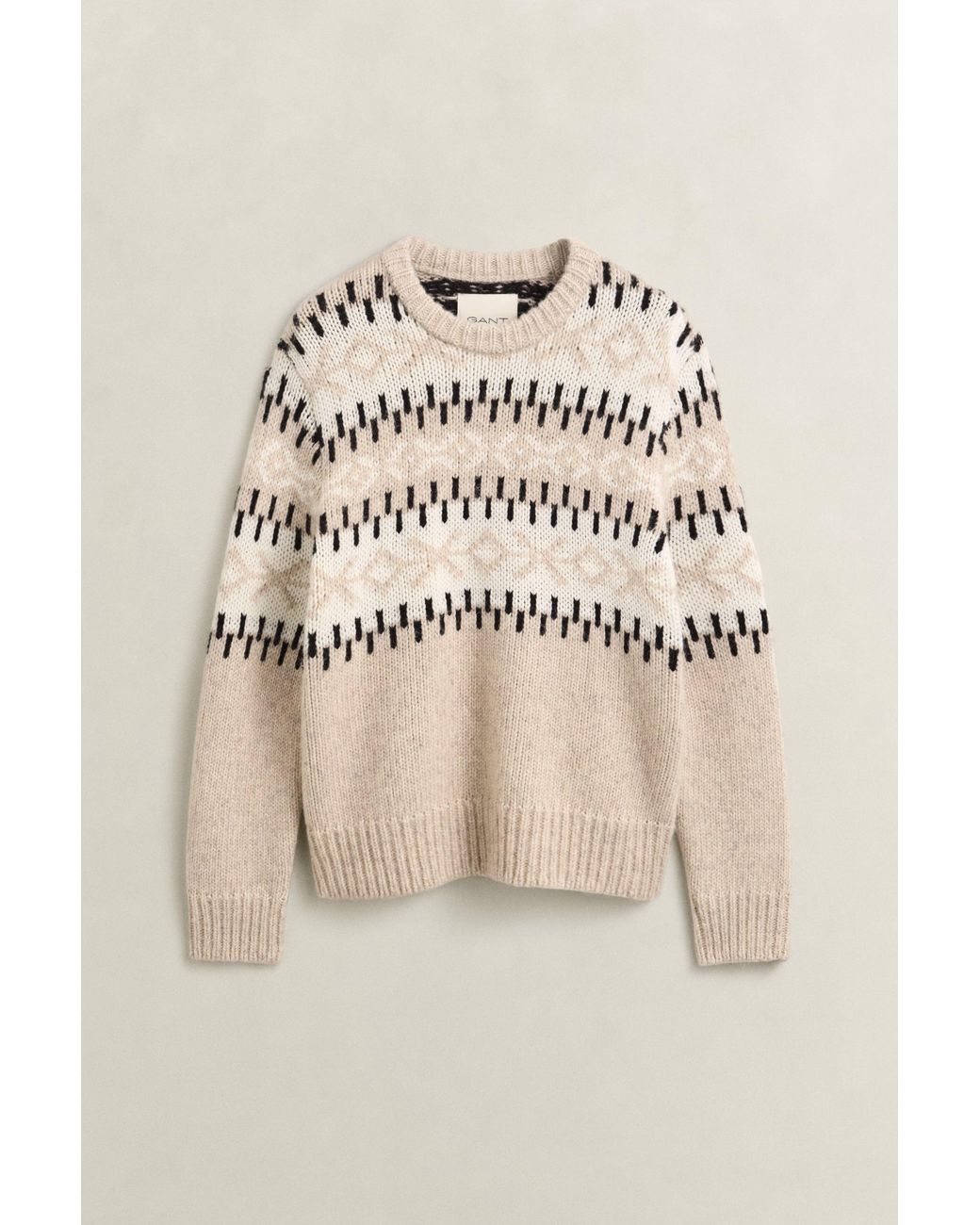 Gant Natural Alpaca Wool Blend Jacquard Sweater Light Melange for men