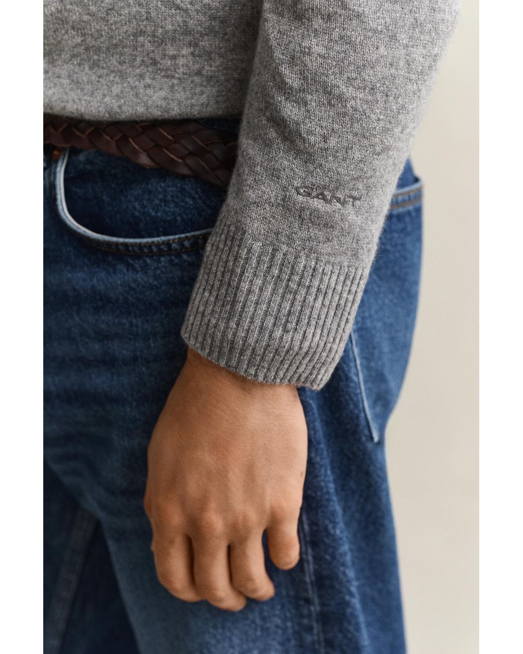 Gant Gray Cashmere Crew Neck Sweater Melange for men