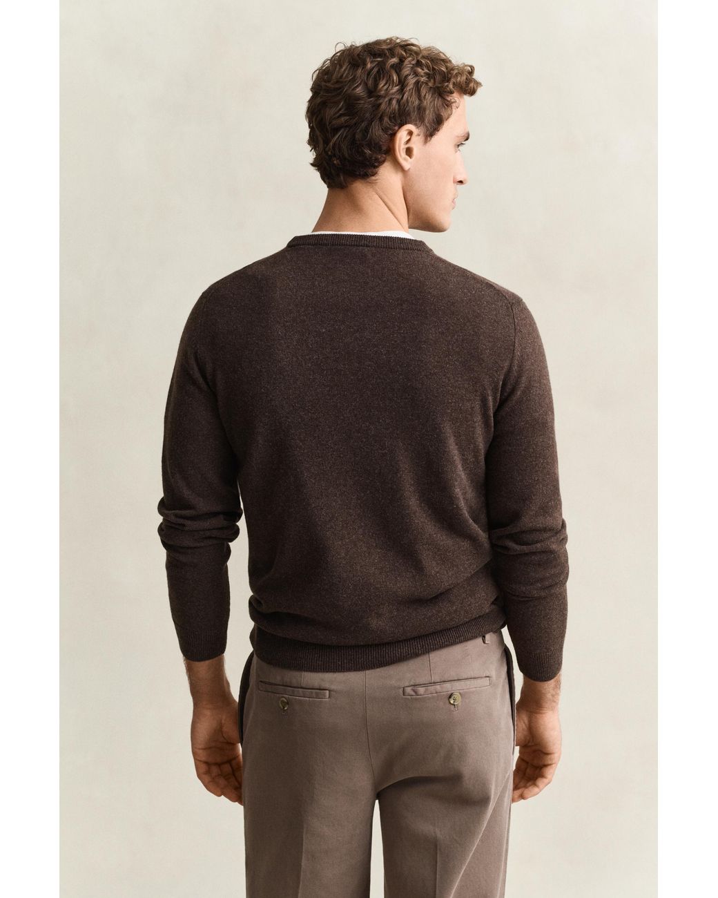 Gant Brown Lambswool Crew Neck Sweater Dark Melange for men