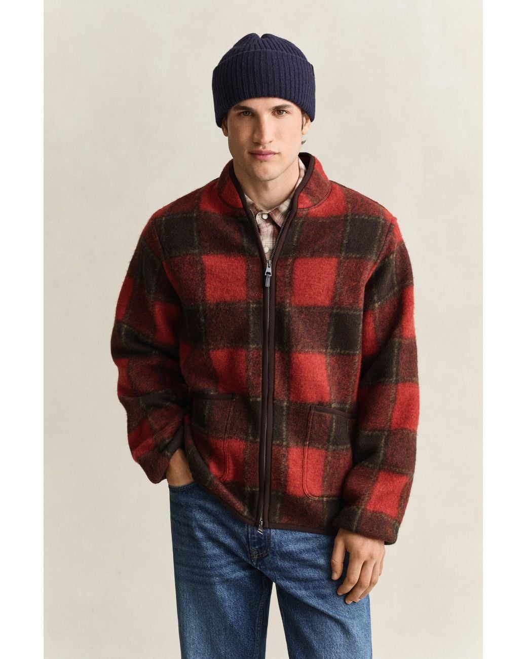 Gant Red Checked Fleece Jacket for men