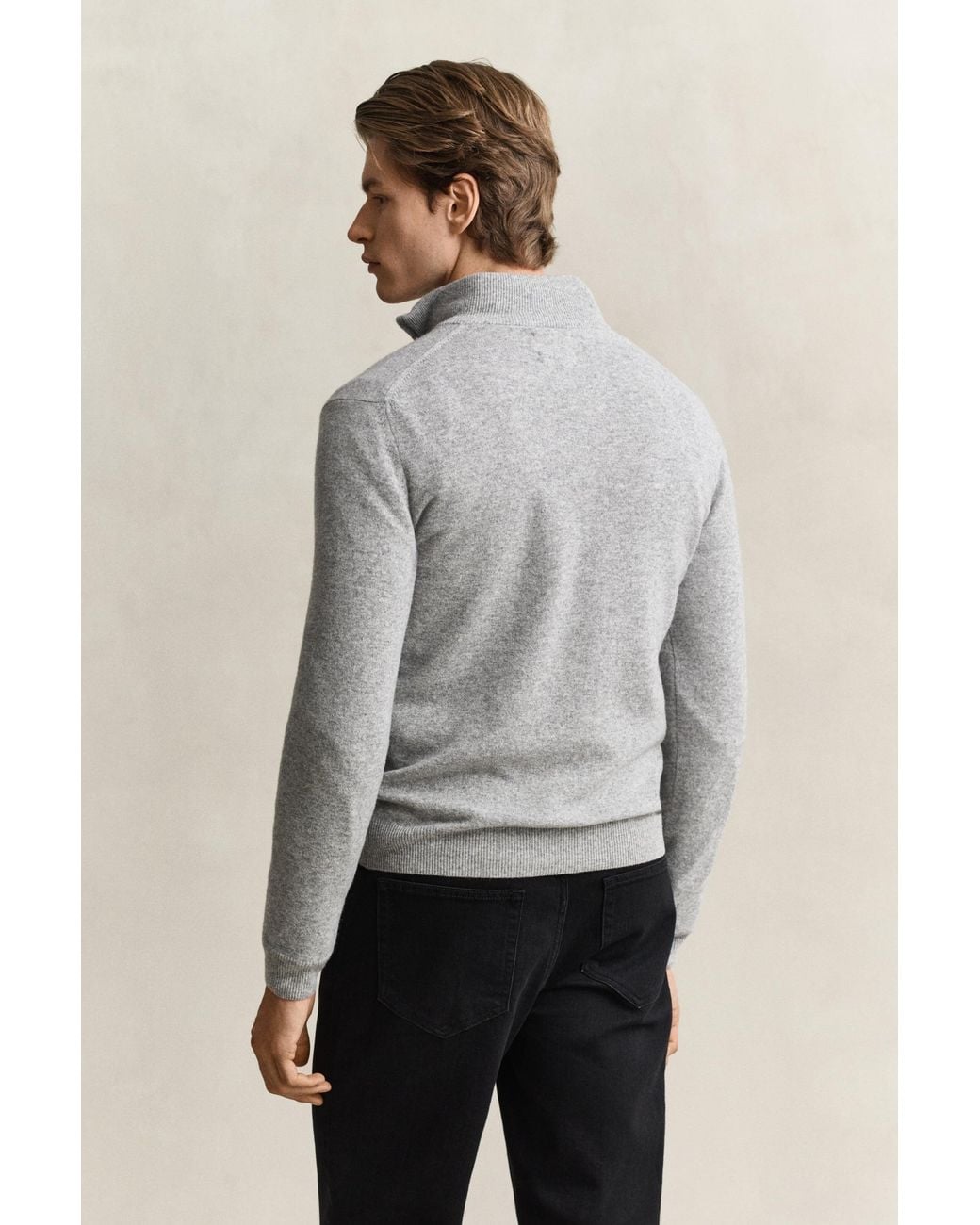 Gant Gray Lambswool Half-Zip Sweater Melange for men