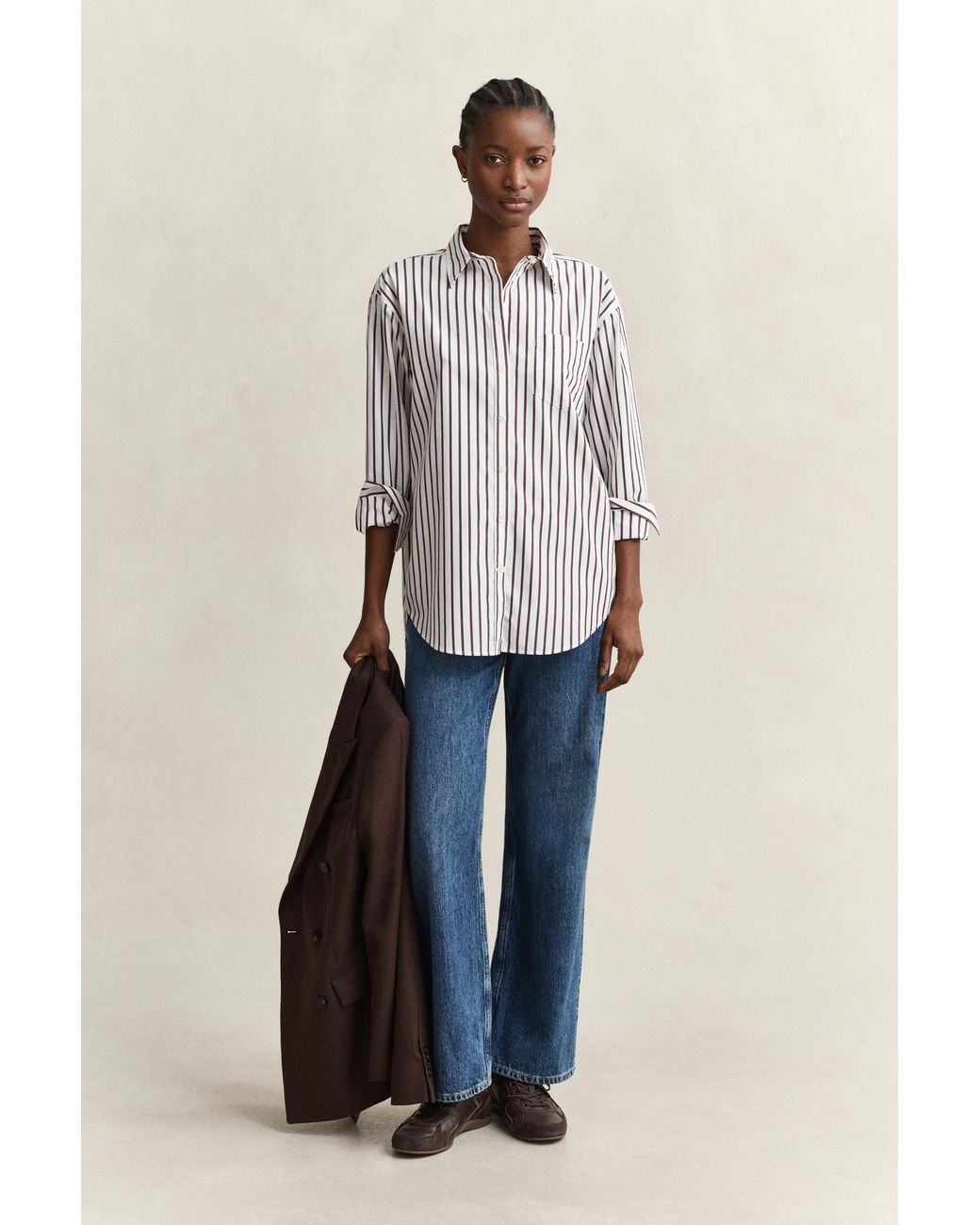 Gant White Relaxed Fit Classic Striped Poplin Shirt