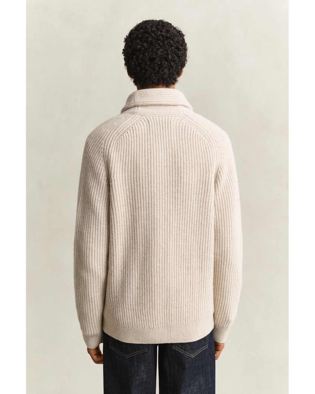 Gant Natural Ribbed Wool Blend Cardigan Light Melange for men